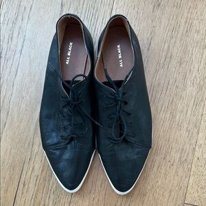 All Black leather laceup flats sz 40
